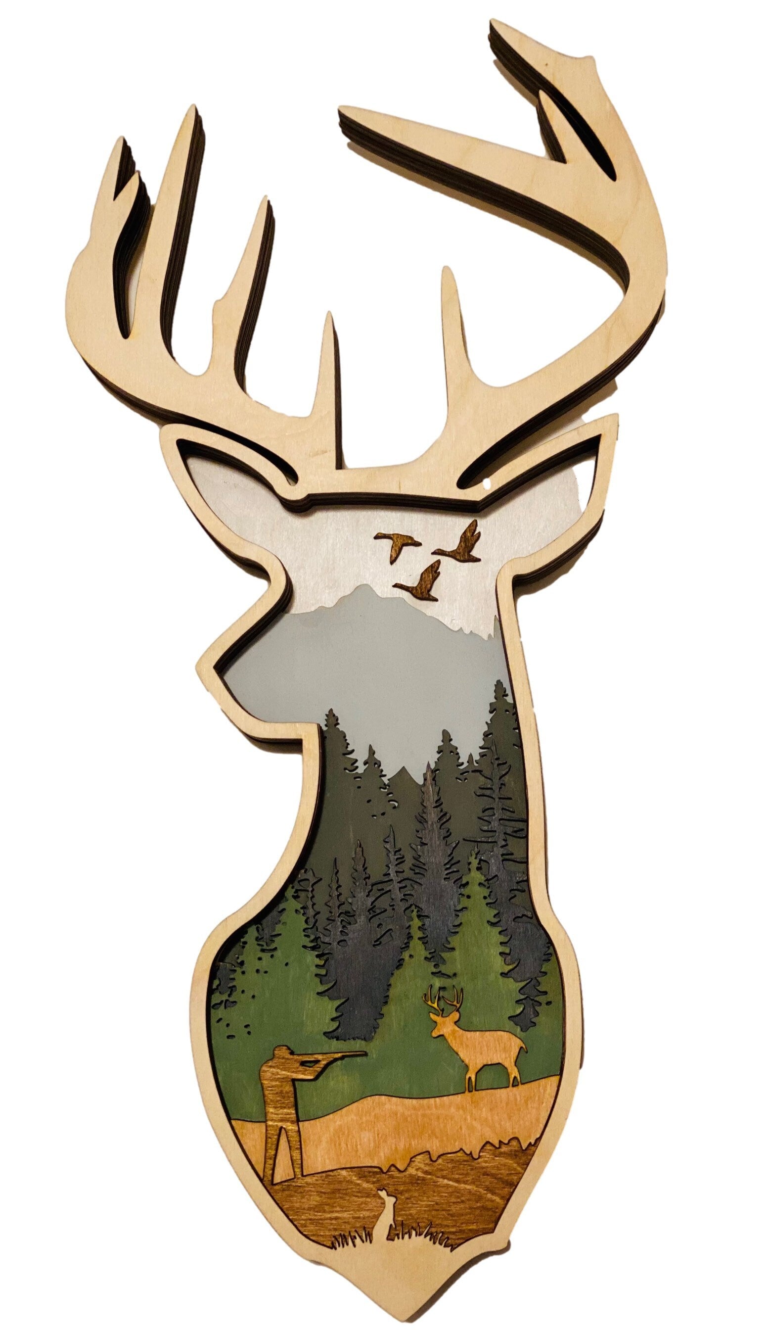 Deer Head | Layered Wooden Door Sign / Wreath | Fathers Father’s Day Gift for Dad