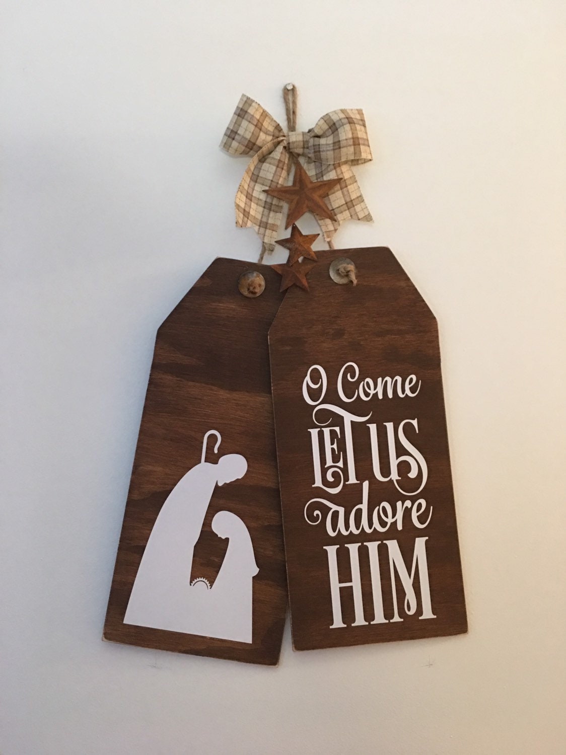 Nativity Religious Wooden Christmas Door Tags / Signs