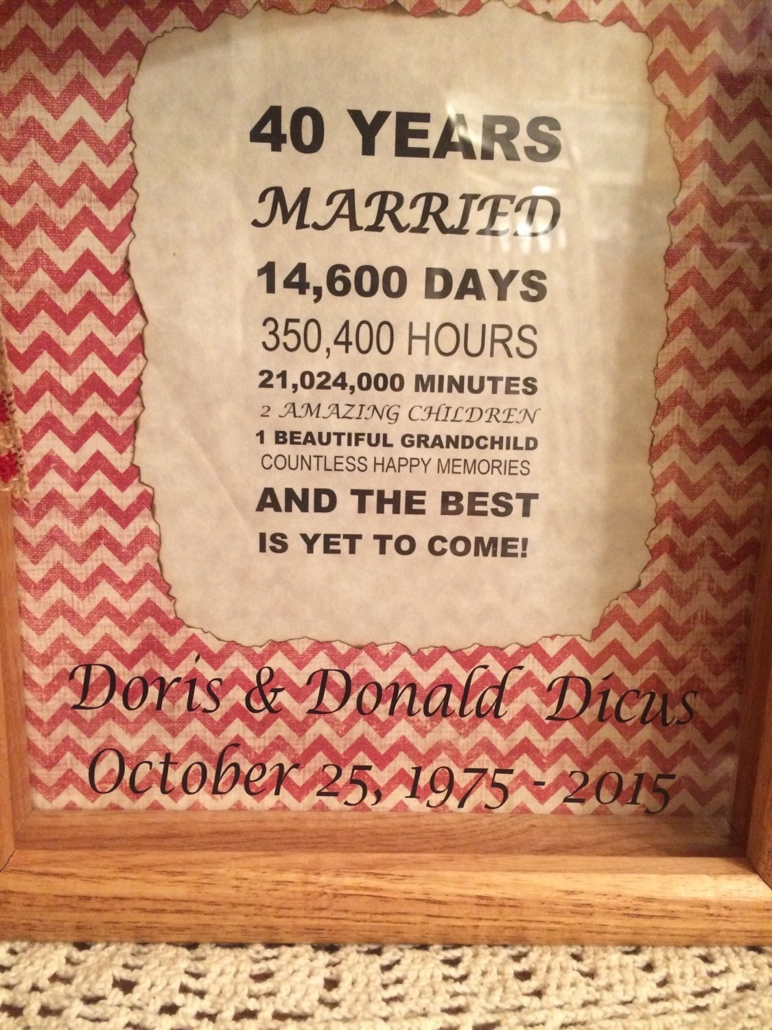 Personalized 40th Wedding Anniversary Gift Years, Months, & Days Countdown 8 x 10 Wooden Shadow Box FREE SHIPPING