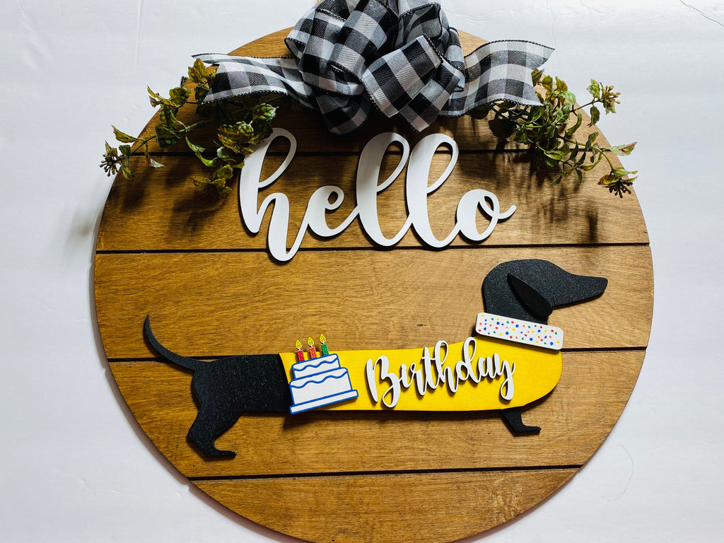 Add on Outfit for Dachshund Doxie - Corgi - Happy Birthday - Large Round Wooden Shiplap Door Hanger / Wreath / Sign