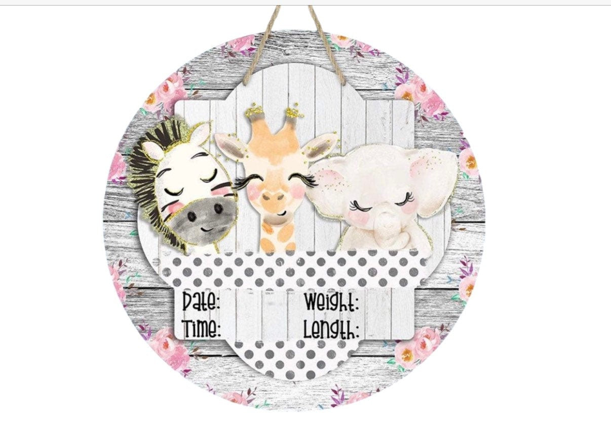 Zoo Animals - Hospital Room - Personalized - Baby Shower Gift - Door Sign / Wreath