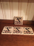 Personalized Split Monogram with Name Off White Stone 4 x 4 Tile Coasters Wedding Gift