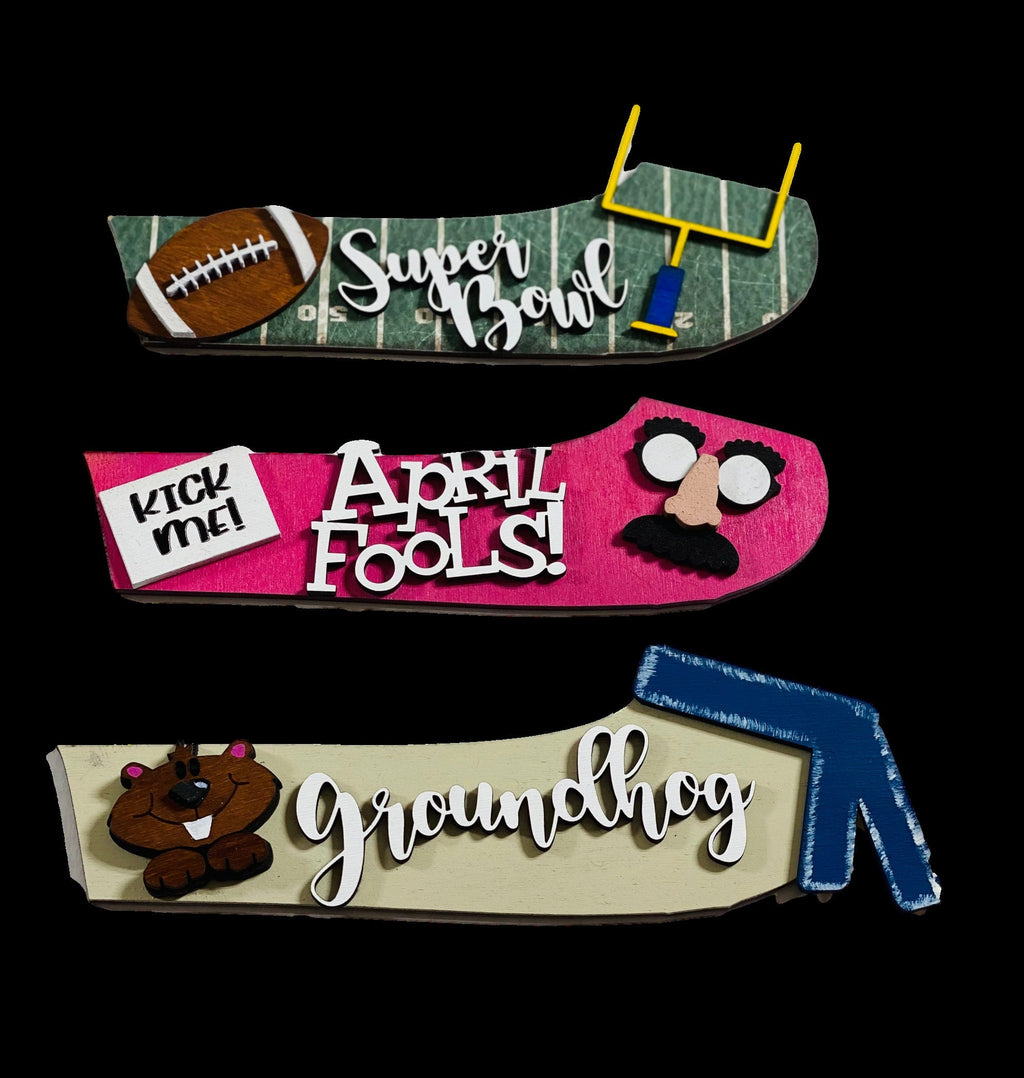 Add on Outfits for  Doxie - April Fools Day - Groundhog Day - Super Bowl  Dog - Large Round Wooden Shiplap Door Hanger / Wreath / Sign