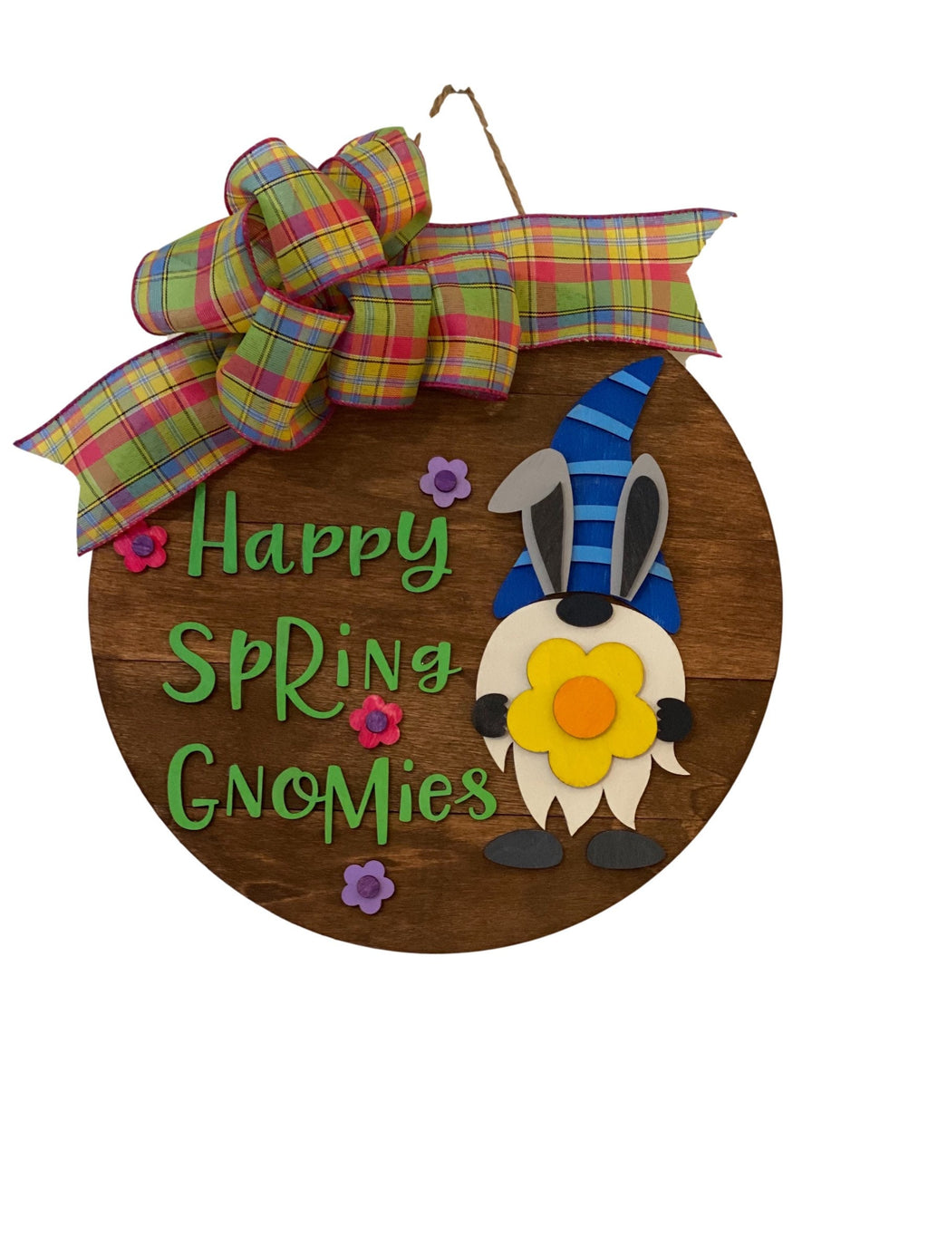 Happy Spring Gnomies - Gnomes - Wooden 12” Round - Easter / Spring - Door Sign / Wreath