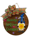 Happy Spring Gnomies - Gnomes - Wooden 12” Round - Easter / Spring - Door Sign / Wreath