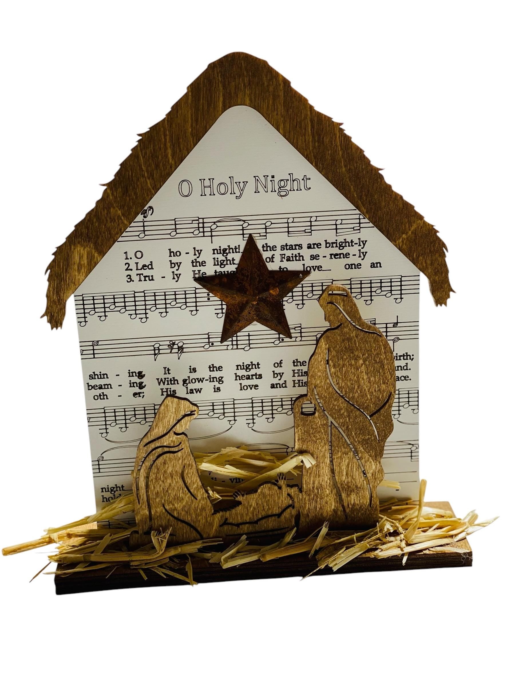 O Holy Night - Wooden Nativity - Lighted - Shelf Sitter - Christmas Decoration Decor