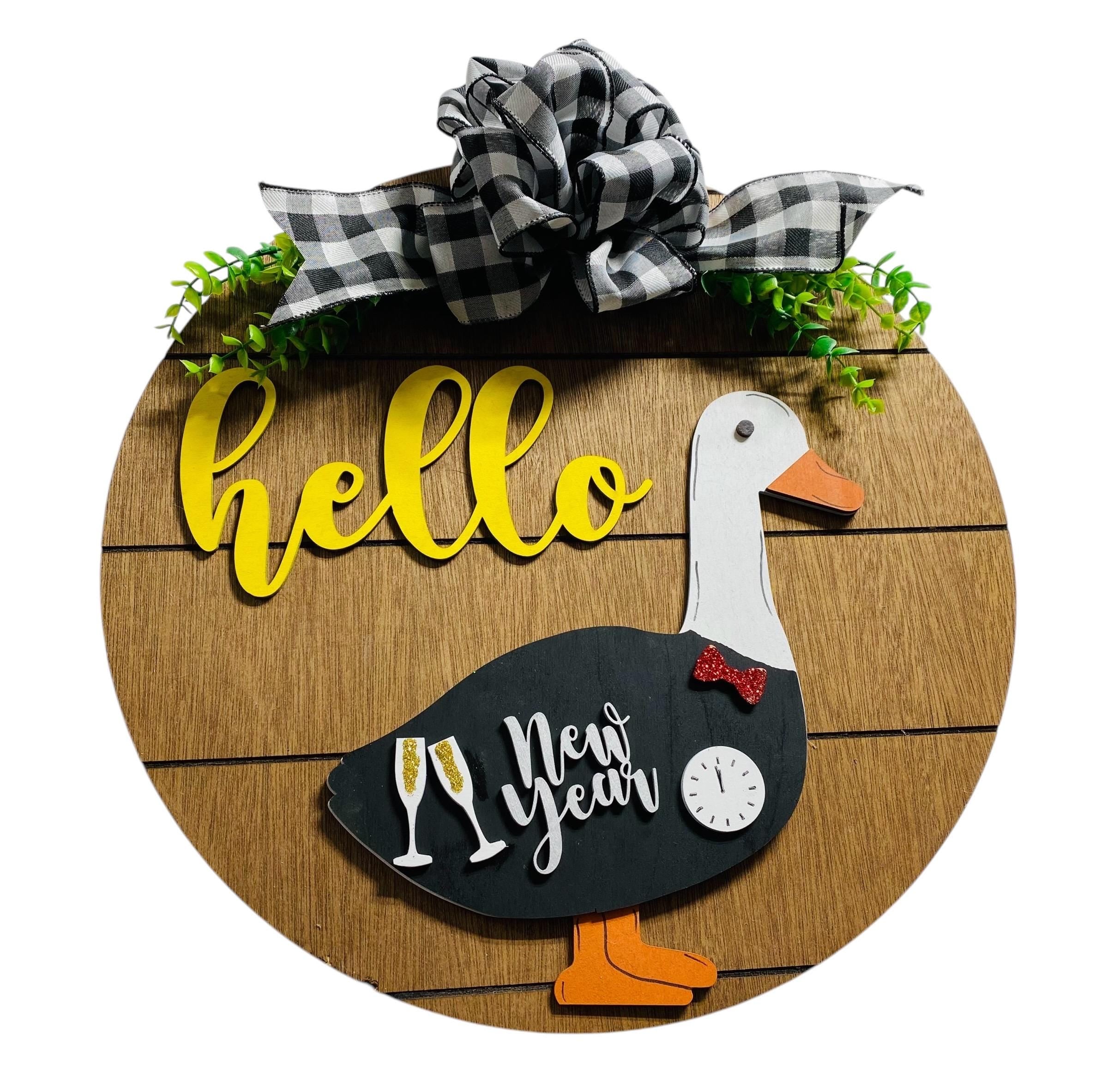 Add on Outfit - New Years - For Goose Goosey Interchangeable Large Round Wooden Shiplap Door Hanger / Wreath or Standup
