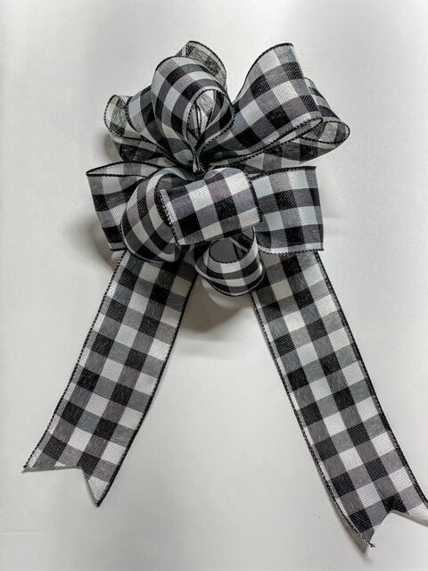 White / Black Buffalo Plaid - Add On Bow for Wreaths or Signs - Puffy Fluffy Bow for Gift or Present