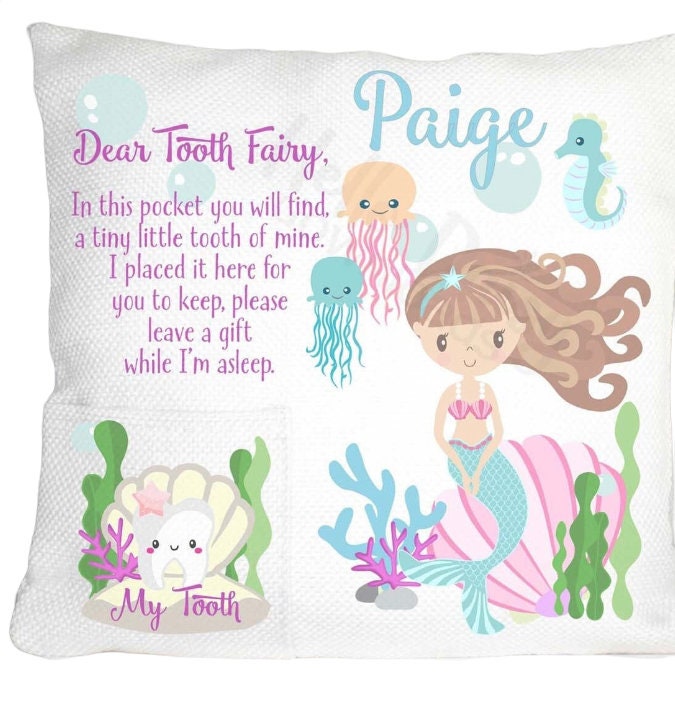 Personalized- Girls Gift  - Mermaid - Tooth Fairy Pillow - Present for Children - Grandchild Grandchildren