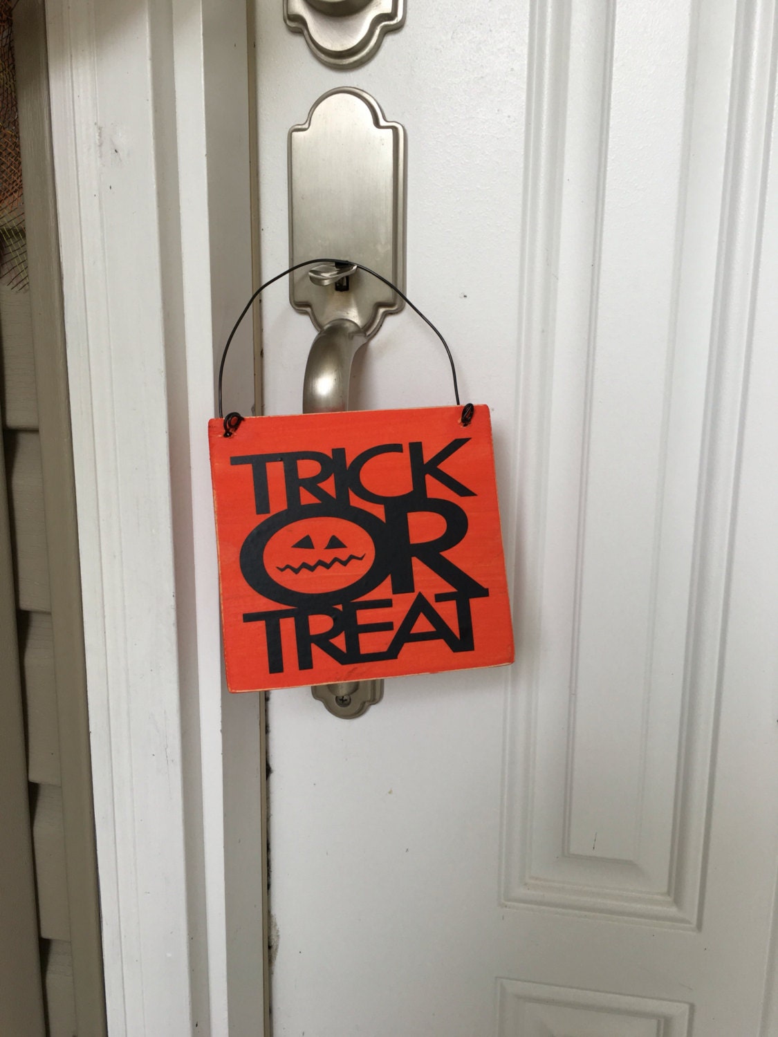 Adorable - Rustic "Trick or Treat / Out of Candy" Reversible - Front Door - Wooden Halloween Door Sign