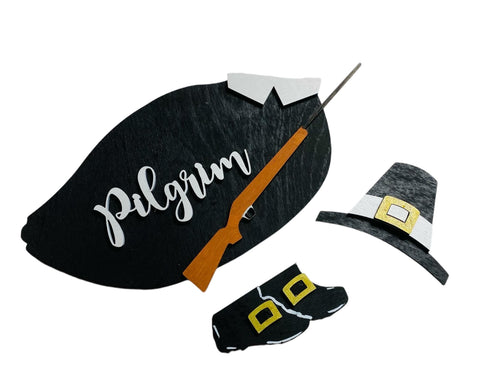 Add on Outfit - Pilgrim - Thanksgiving - For Goose Goosey Interchangeable Large Round Wooden Shiplap Door Hanger / Wreath or Standup