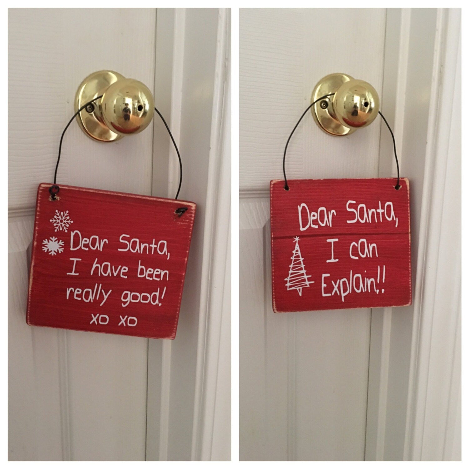 Adorable Rustic "Dear Santa" Wooden Reversible Christmas  Kid's Room Door Sign FREE SHIPPING