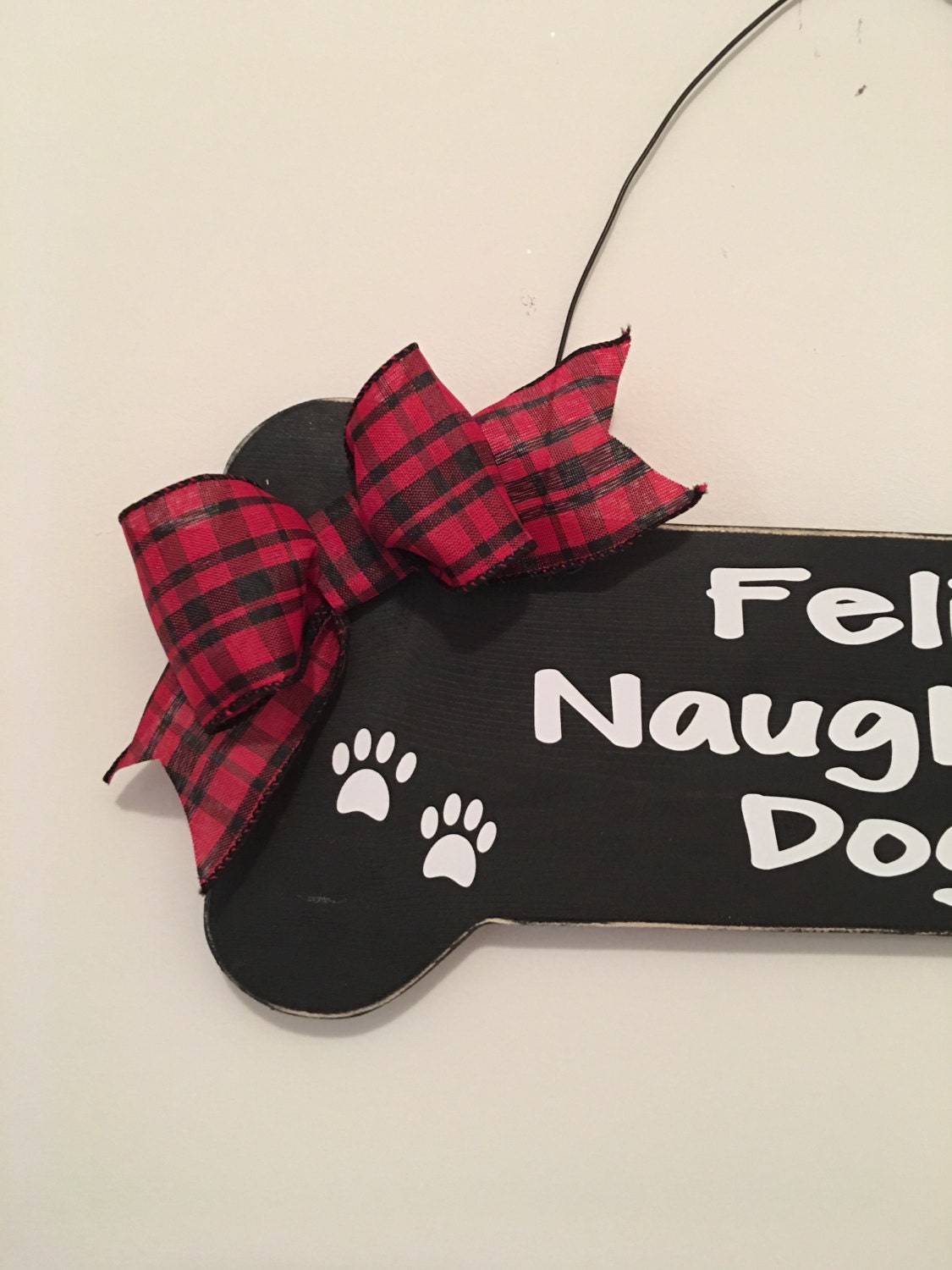 Feliz Naughty Dog Black Bone shaped Christmas / Dog Decorative Wall Sign FREE SHIPPING