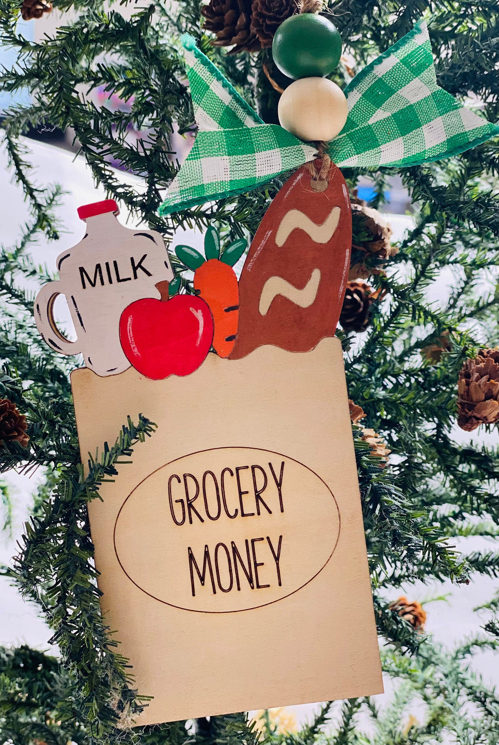 Grocery Money  -  Christmas Money or Gift Card Holder - Wooden Ornament