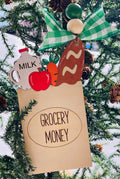 Grocery Money  -  Christmas Money or Gift Card Holder - Wooden Ornament