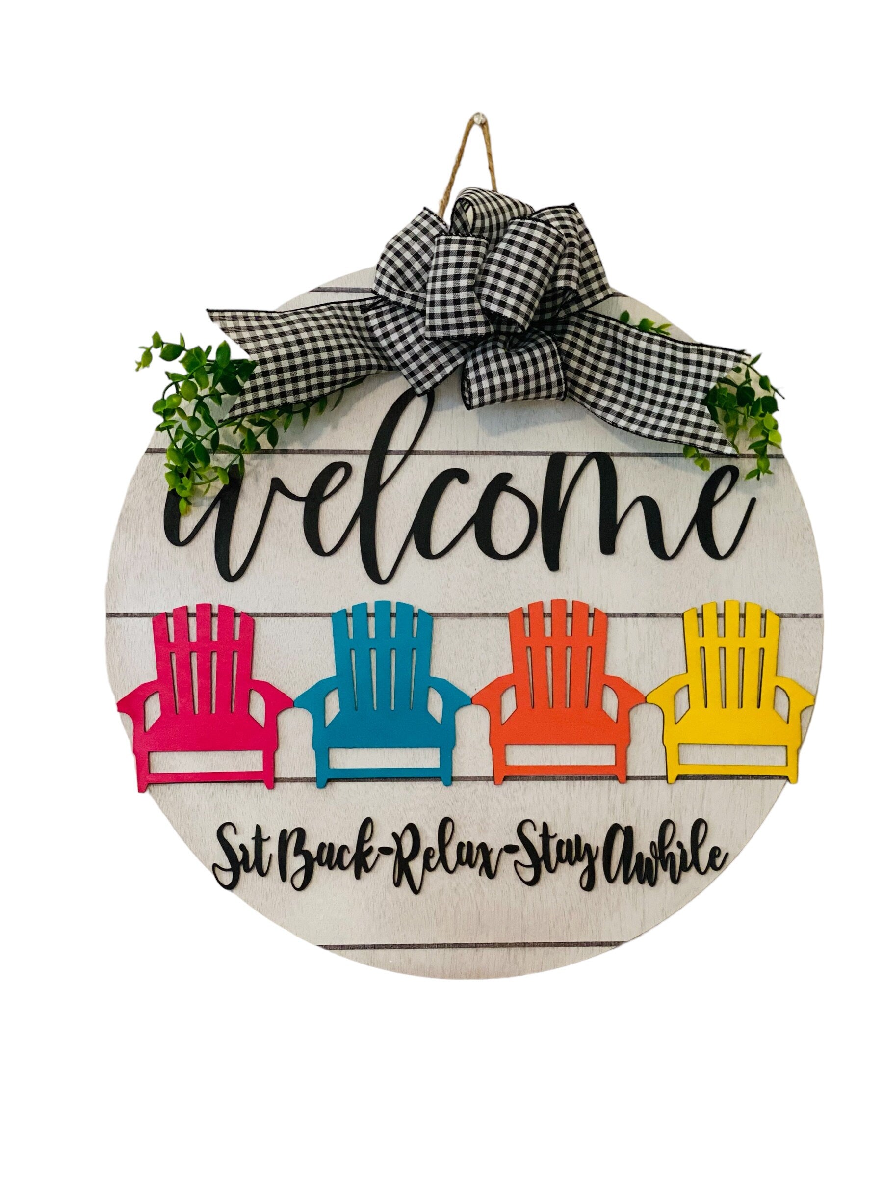 18" Round | Wooden | Summer | Adirondack Chairs | Pool | Porch Door Sign / Wreath