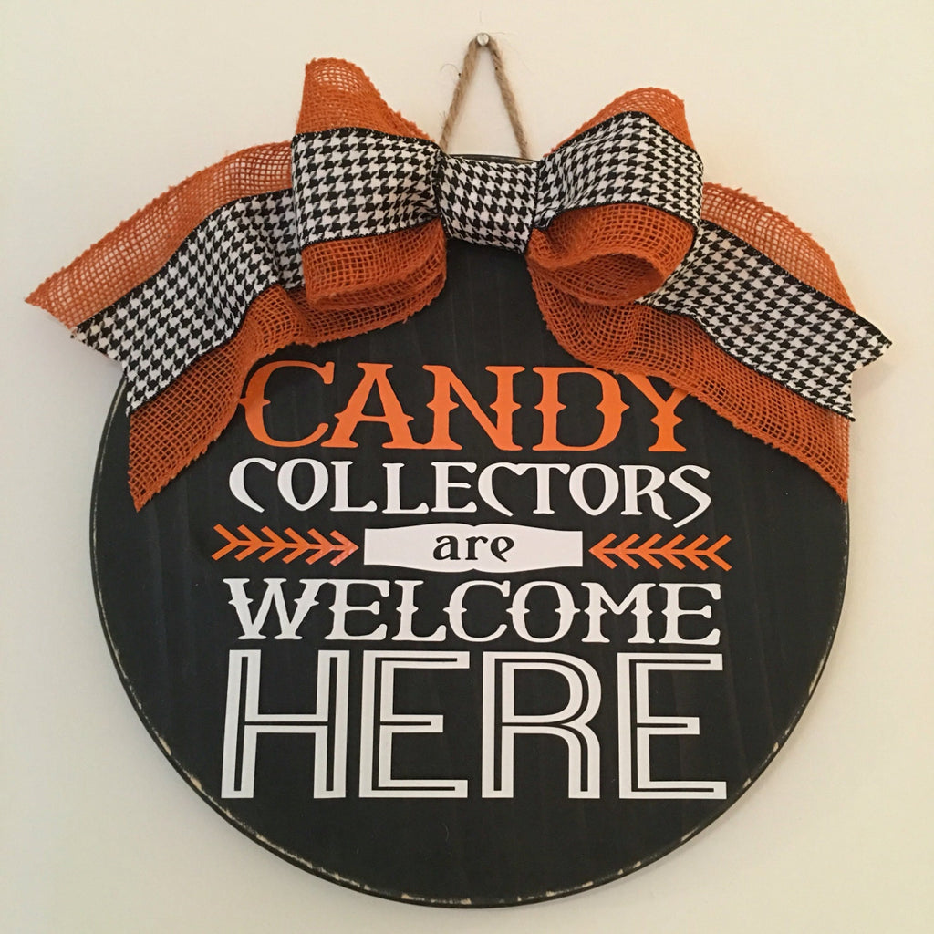 18" Round Halloween Candy Collector Wooden Door Sign / Wreath