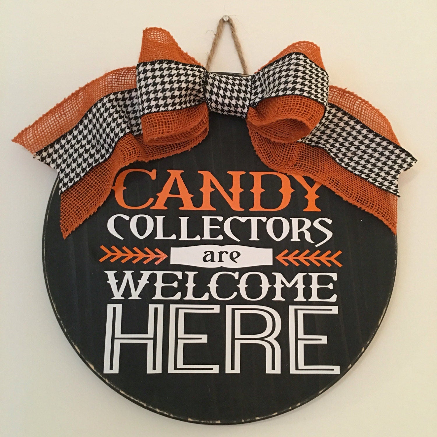 18" Round Halloween Candy Collector Wooden Door Sign / Wreath