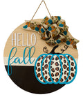 Hello Fall - Leopard Cheetah Pumpkin - 18" Wooden - Fall Door Sign / Wreath