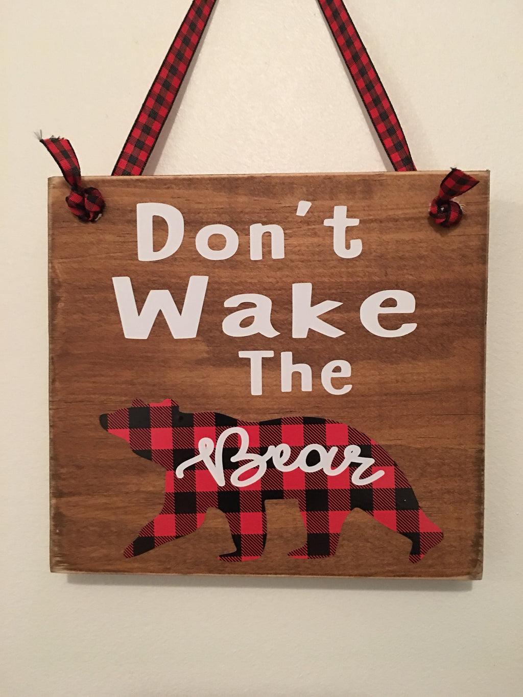 Brown | Rustic | Don't Wake The Bear | Buffalo Plaid | Wooden | Door Sign | Door Hanger| Little Boys Room | Nursery