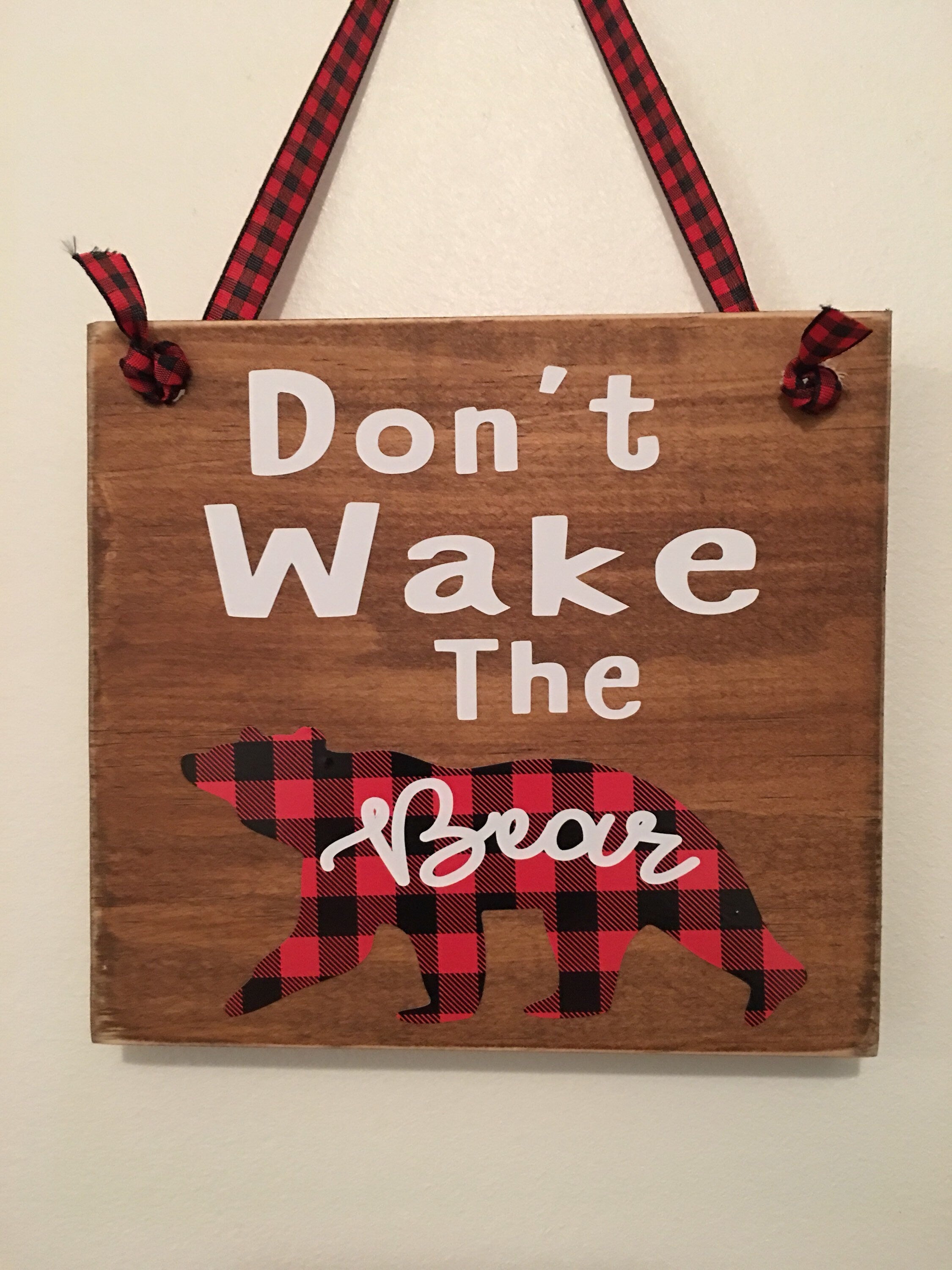Brown | Rustic | Don't Wake The Bear | Buffalo Plaid | Wooden | Door Sign | Door Hanger| Little Boys Room | Nursery