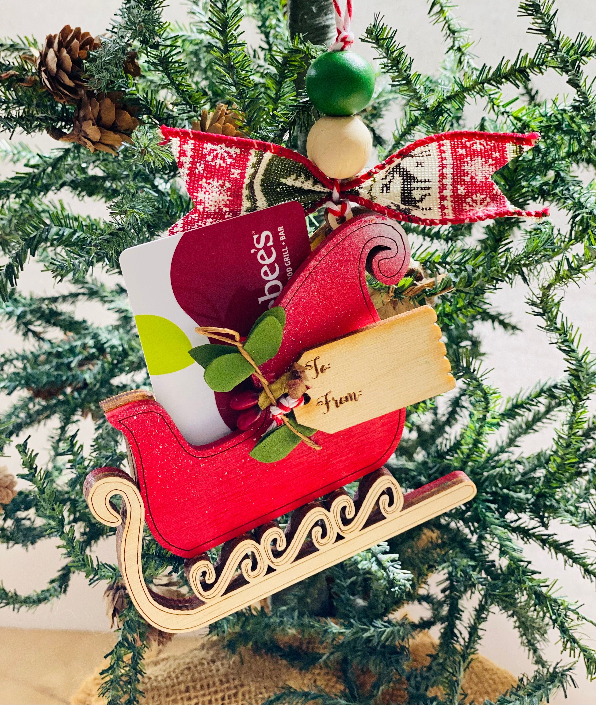 Sleigh Sled -  Christmas Money or Gift Card Holder - Wooden Ornament