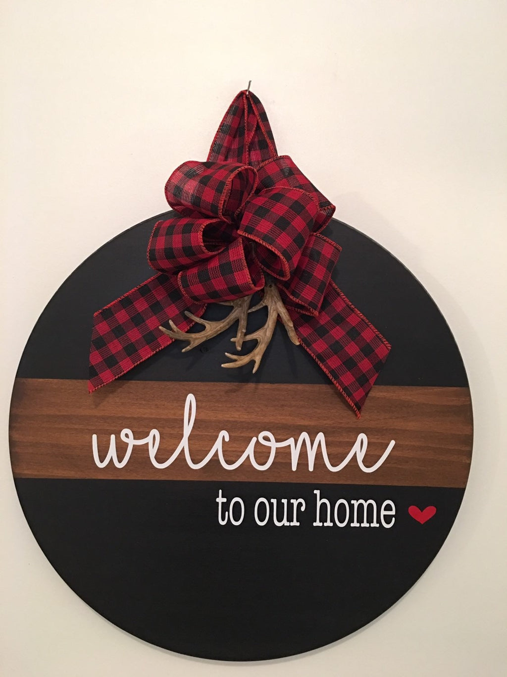 18" Round | Split Brown / Black | Welcome To Our Home | Door Sign / Wreath