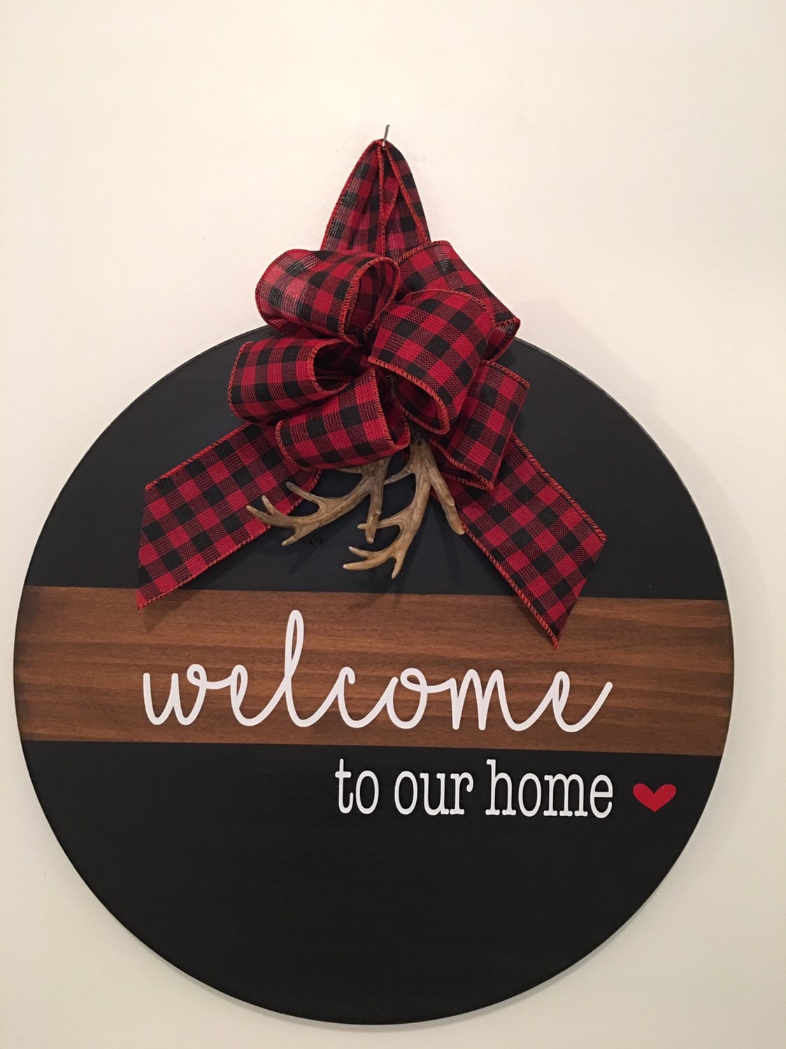 18" Round | Split Brown / Black | Welcome To Our Home | Door Sign / Wreath