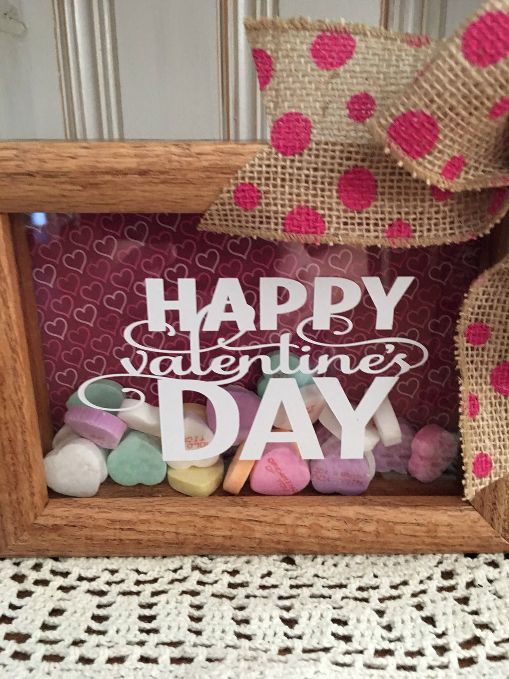 Happy Valentines Day 5 x 7 Wooden Shadow Box With Conversation Hearts