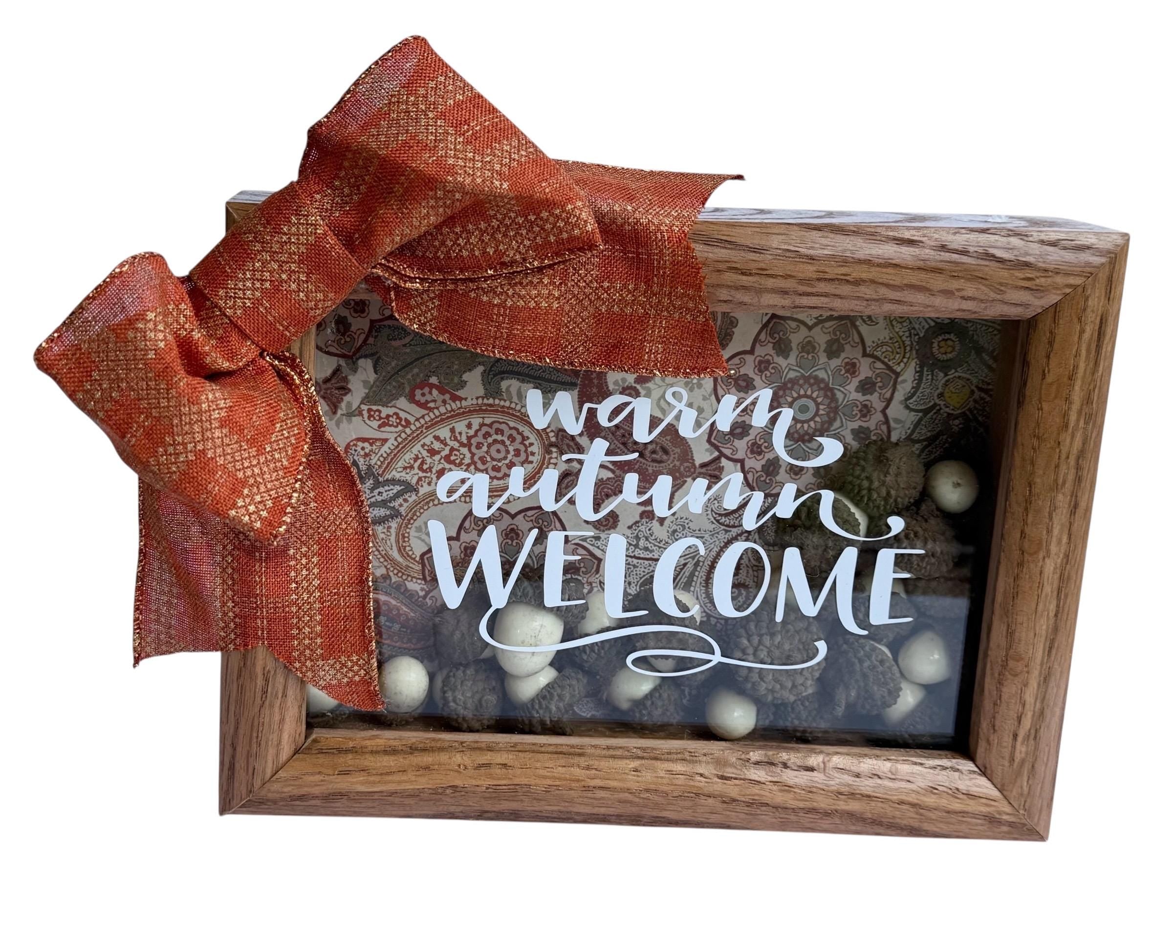Warm Autumn Welcome - 5 x 7 Wooden Shadow Box - With Fall Filler