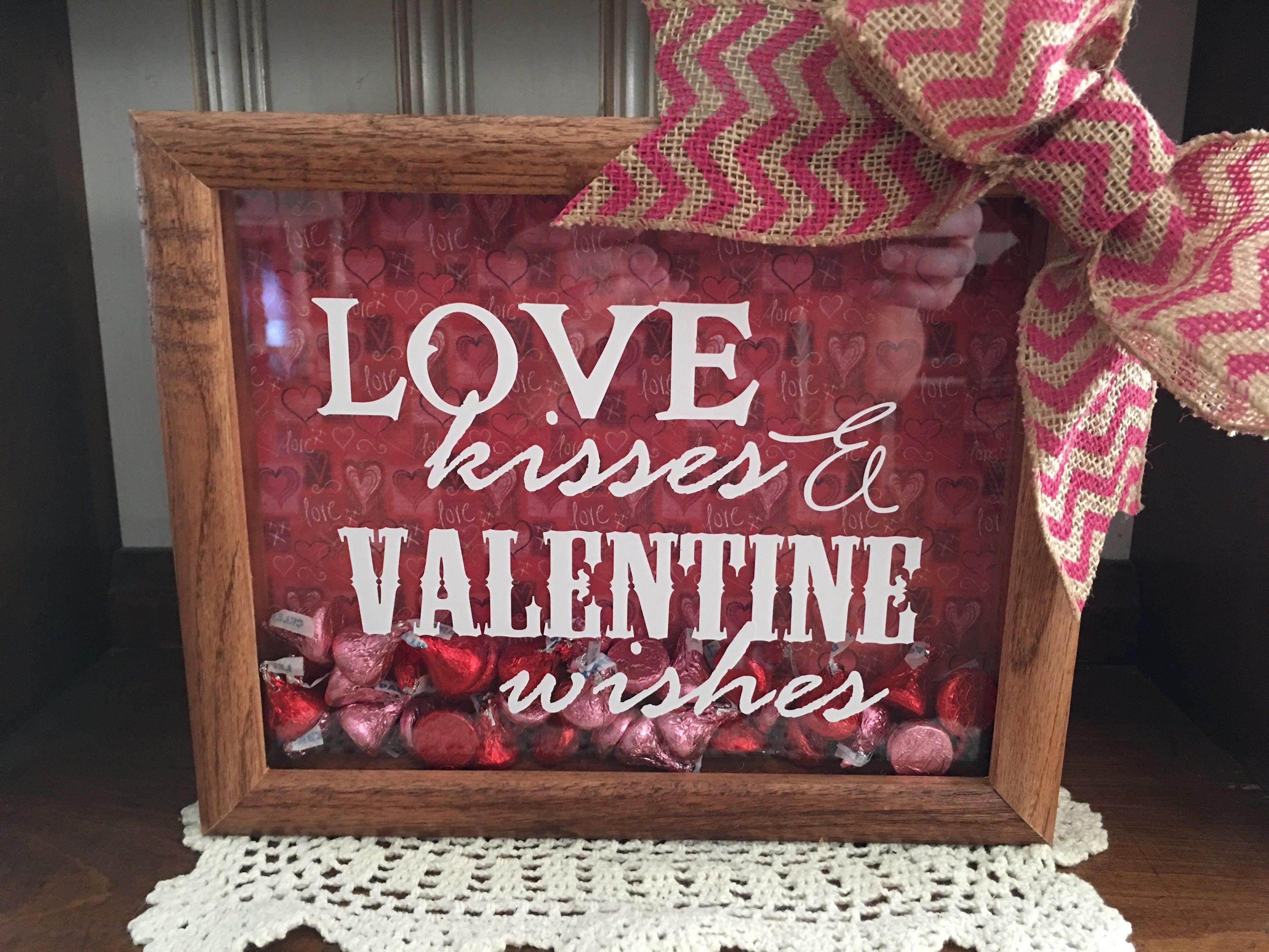 Valentines Day 8 x 10 Love Kisses & Valentine Wishes Wooden Shadow Box Gift