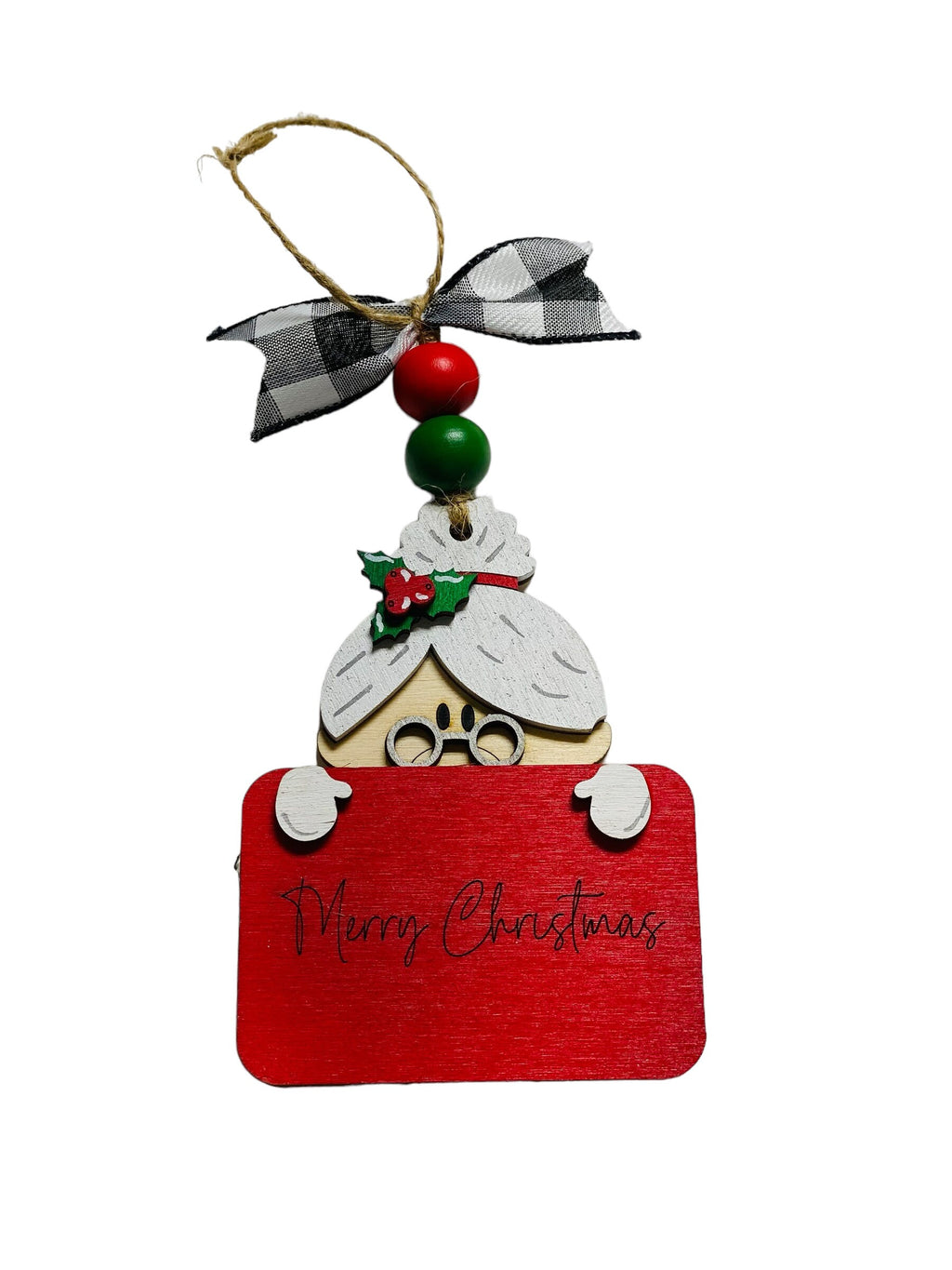 Mrs. Claus -  Christmas Money or Gift Card Holder - Wooden Ornament