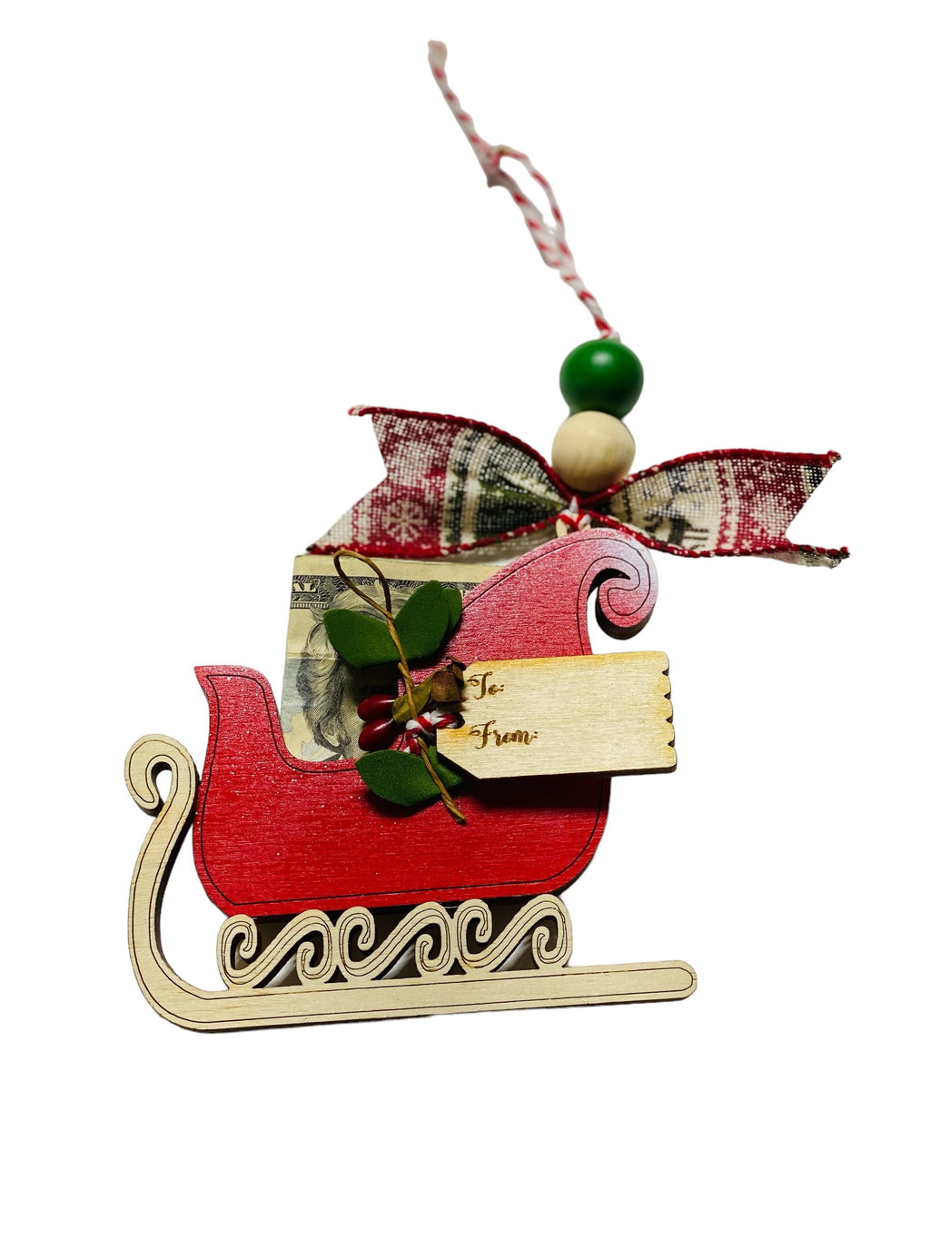 Sleigh Sled -  Christmas Money or Gift Card Holder - Wooden Ornament