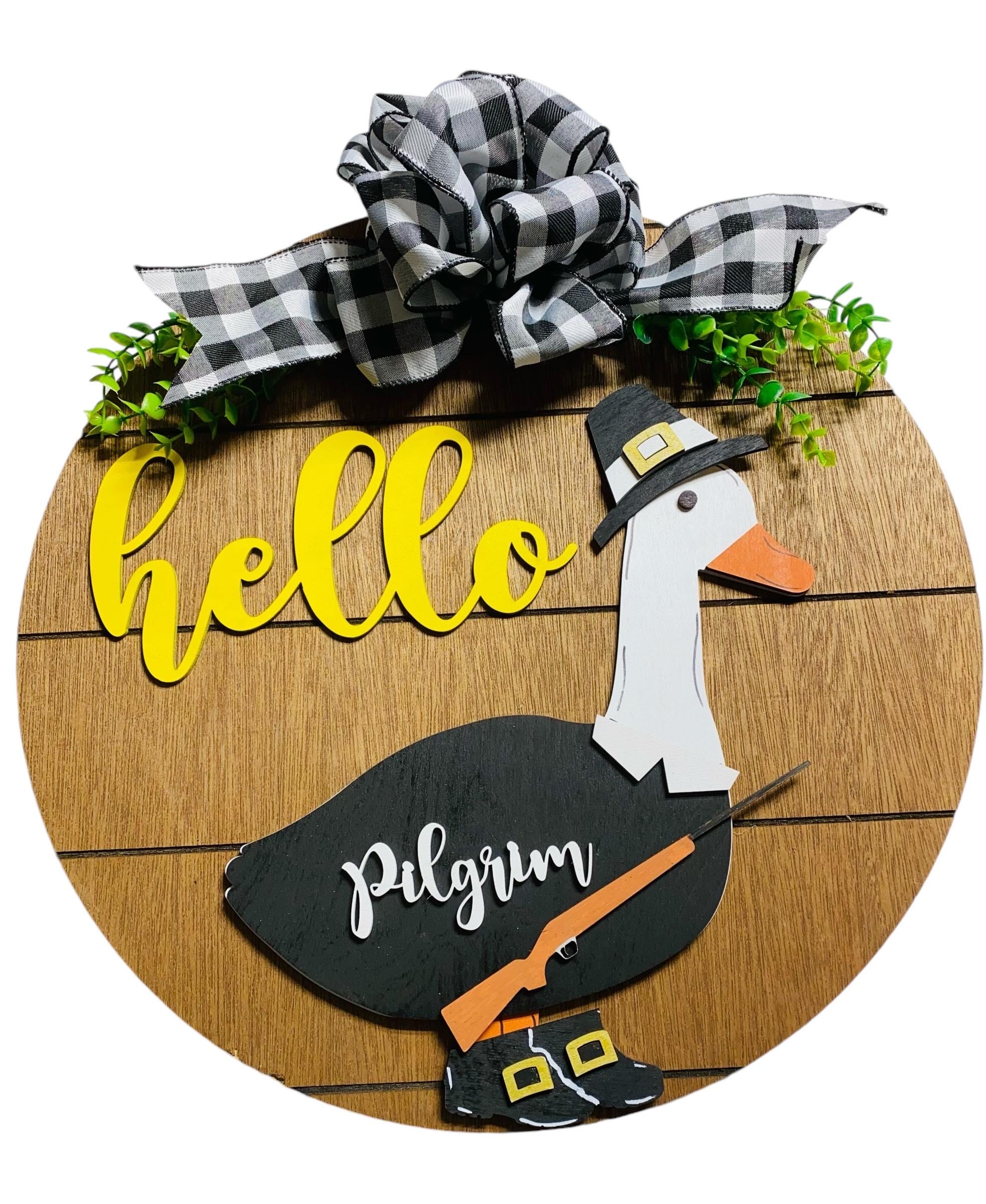 Add on Outfit - Pilgrim - Thanksgiving - For Goose Goosey Interchangeable Large Round Wooden Shiplap Door Hanger / Wreath or Standup