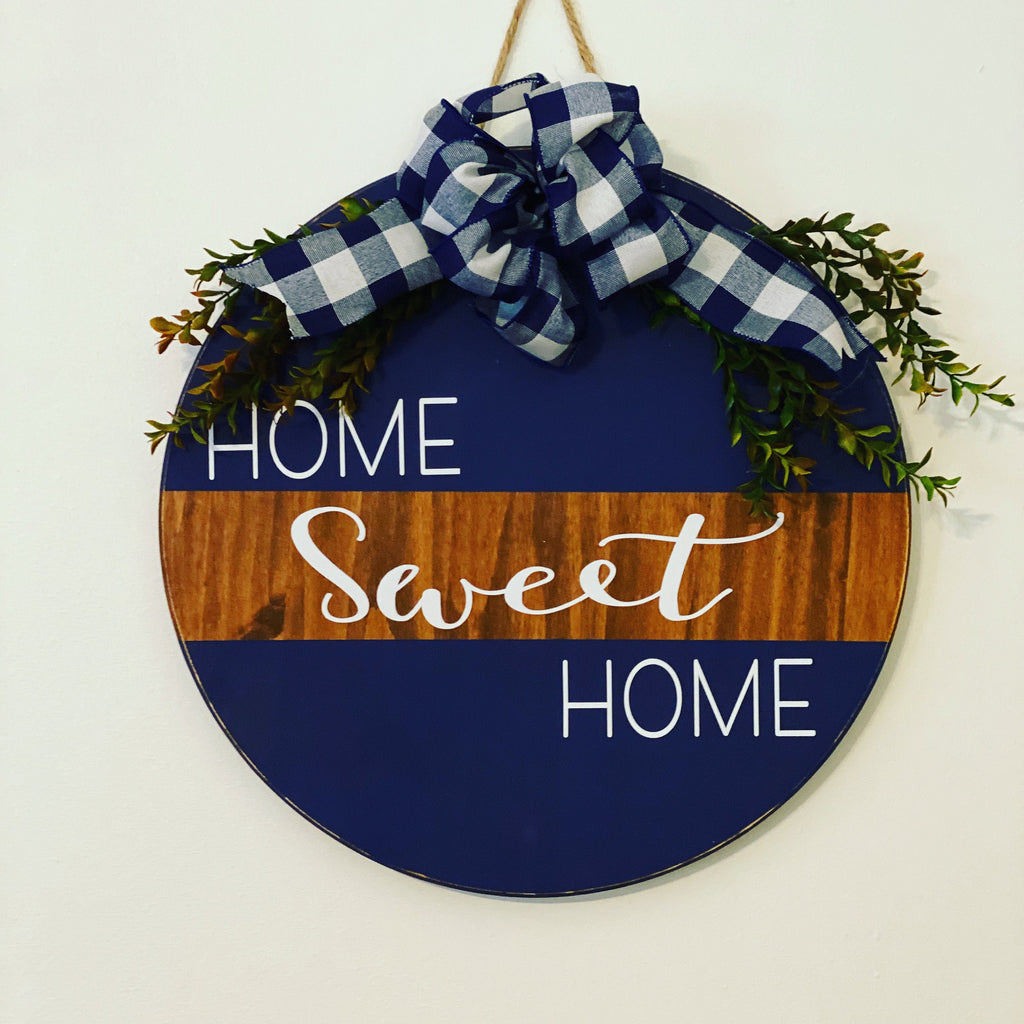 Split Brown / Navy Blue| Home Sweet Home | Door Sign / Wreath