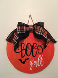 18" Round Halloween Boo Y'all Wooden Door Sign / Wreath