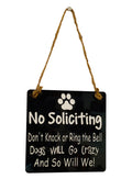Fun | No Soliciting | Front Door | Black | Rustic | Dog Owner | Sign | Door Hanger