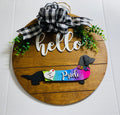 Add on Outfit for Dachshund Doxie - Pride - LBGTQ - Weiner Dog - Large Round Wooden Shiplap Door Hanger / Wreath / Sign