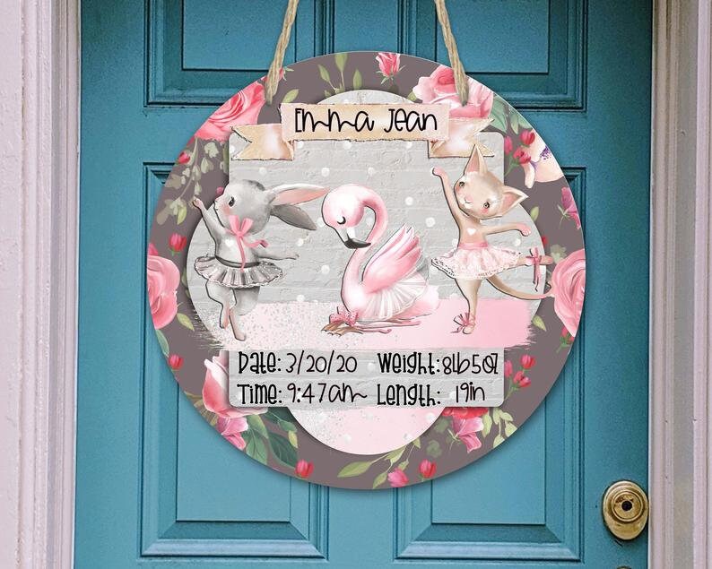 Ballerina Girl Nursery - Hospital Room - Personalized - Teddy Bear Rabbit - Baby Shower Gift - Door Sign / Wreath