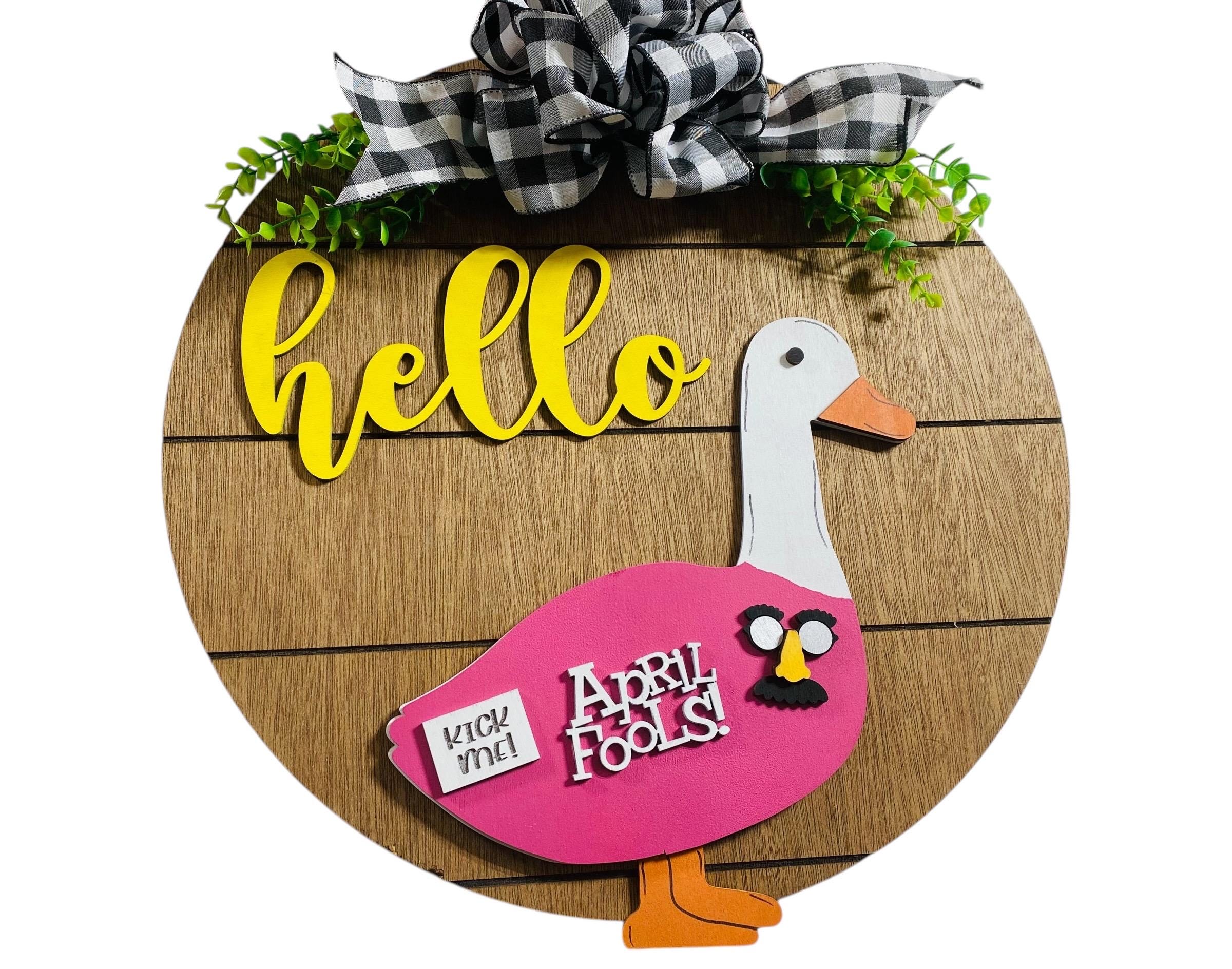 Add on Outfit - April Fools Day - For Goose Goosey Interchangeable Large Round Wooden Shiplap Door Hanger / Wreath or Standup