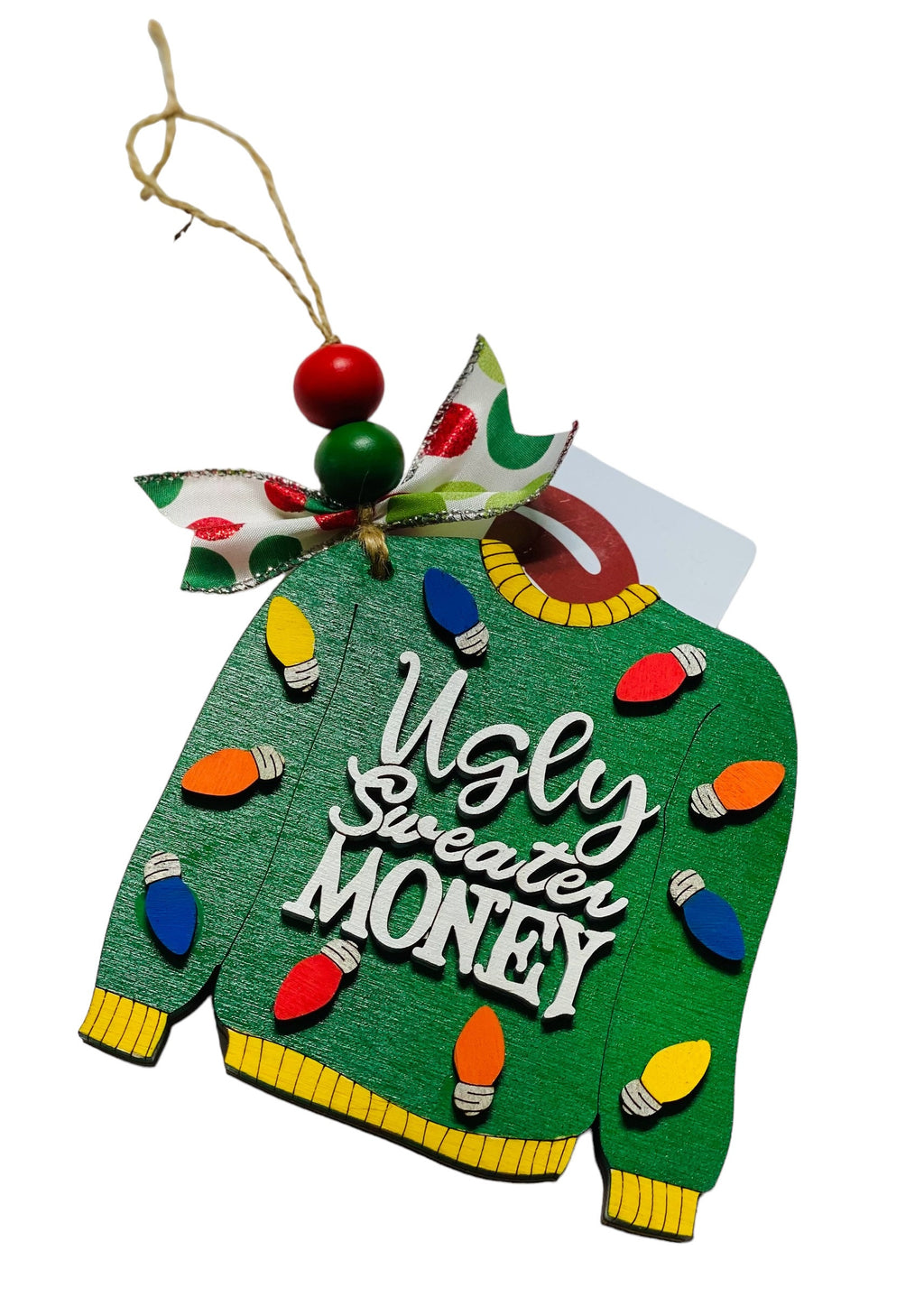 Ugly Sweater -  Christmas Money or Gift Card Holder - Wooden Ornament