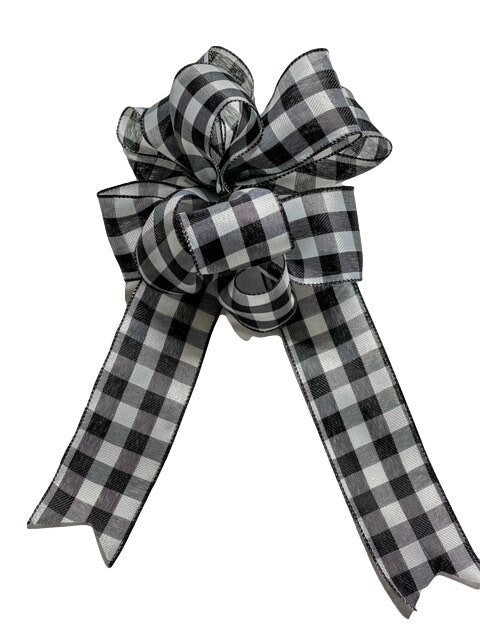 White / Black Buffalo Plaid - Add On Bow for Wreaths or Signs - Puffy Fluffy Bow for Gift or Present