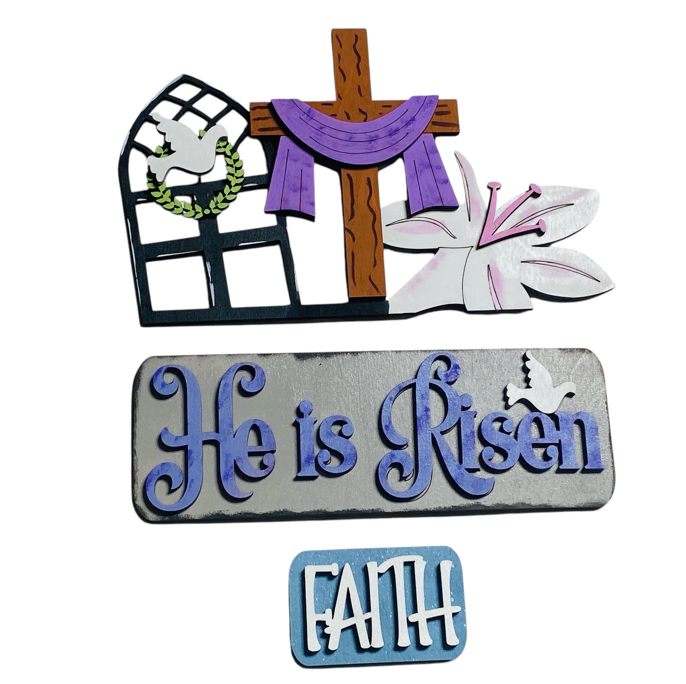 Add On Religious Easter - He Is Risen  Set - Interchangeable- Vintage Truck - Stand up - Door Sign