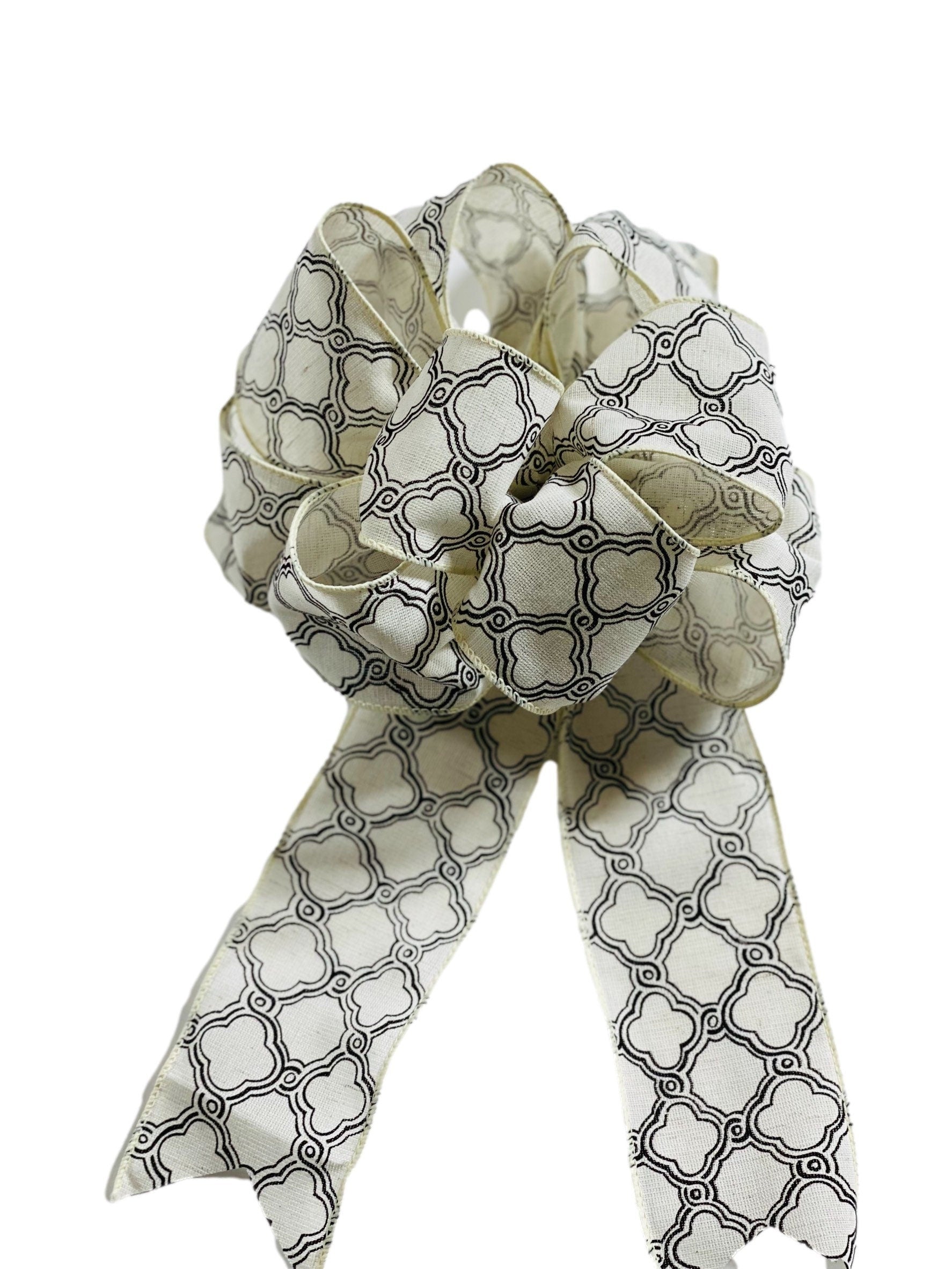 White / Black Quatrefoil Print - Add On Bow for Wreaths or Signs - Puffy Fluffy Bow for Gift or Present