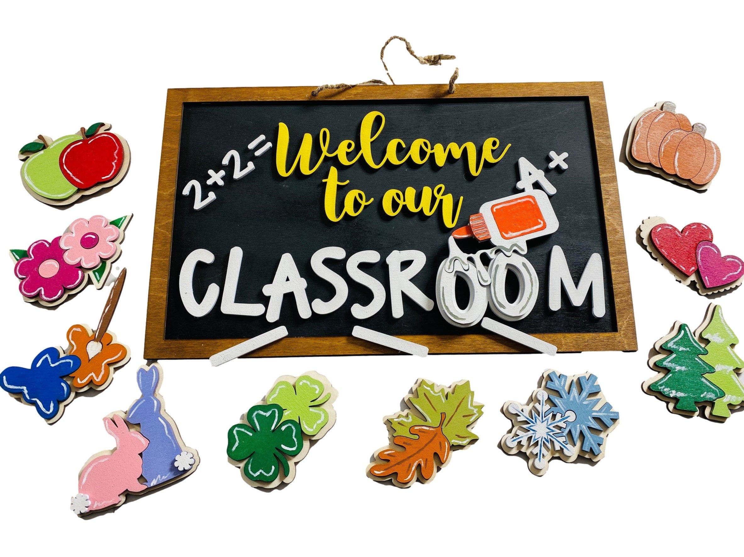 Teacher - Back to School - Chalkboard - Interchangeable Holidays Seasons - Wooden Door Hanger / Wreath / Sign