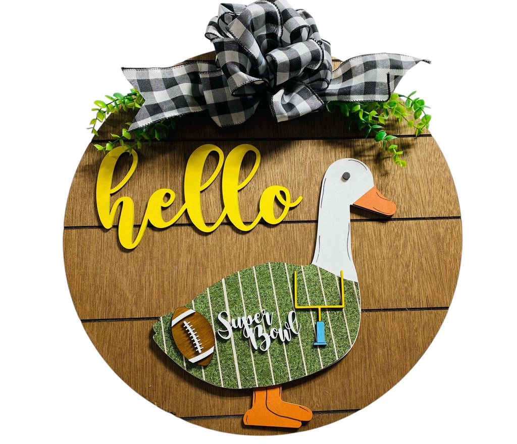 Add on Outfit - Super Bowl - Football - For Goose Goosey Interchangeable Large Round Wooden Shiplap Door Hanger / Wreath or Standup