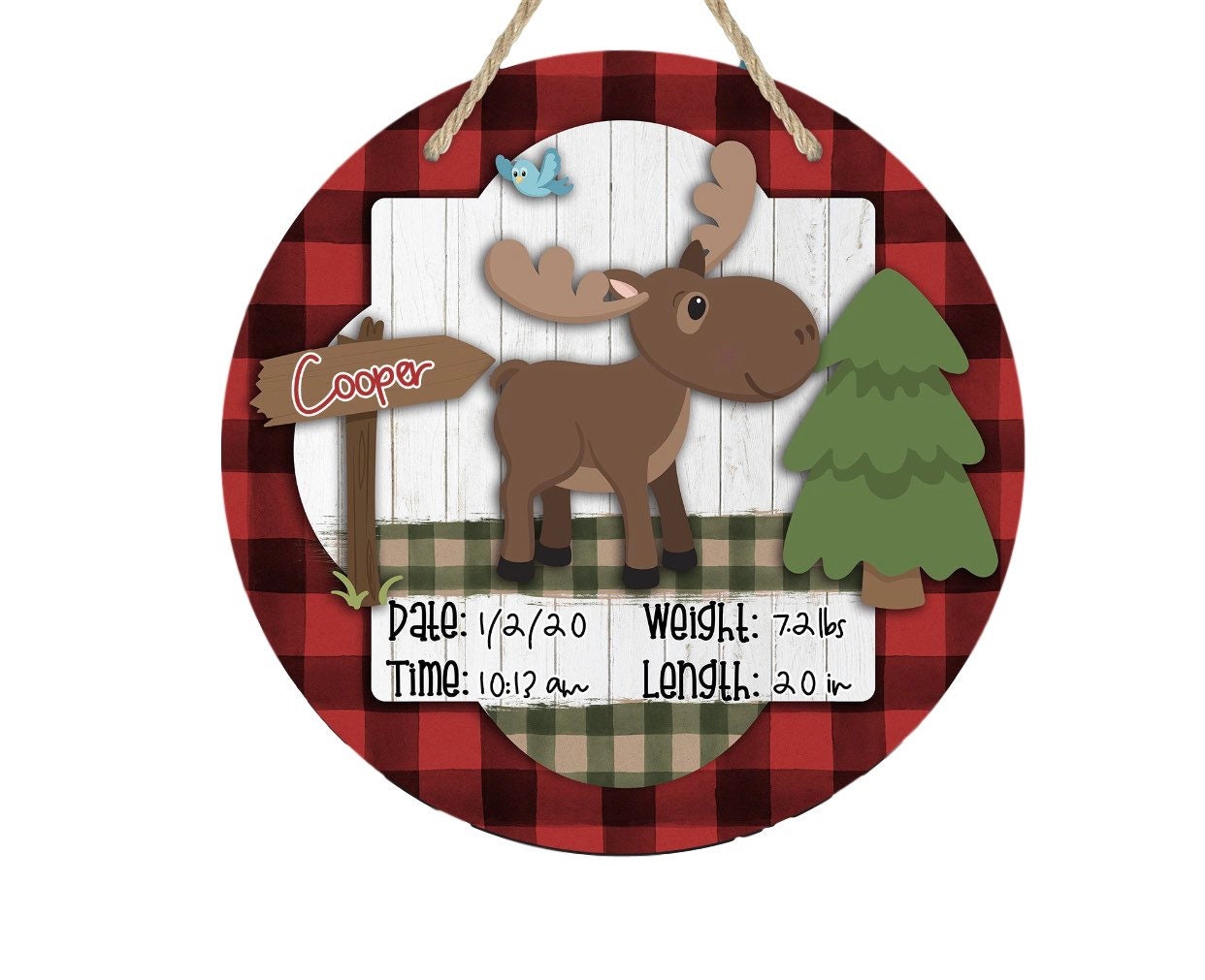Woodsy Nursery - Hospital Room - Personalized - Buffalo Plaid - Baby Shower Gift - Door Sign / Wreath