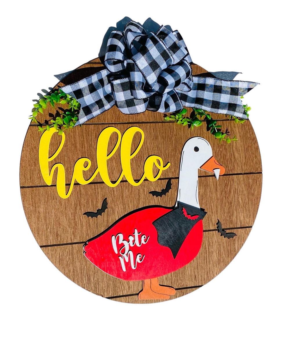 Add on Outfit - Dracula - Bite Me - Halloween - For Goose Goosey Interchangeable Large Round Wooden Shiplap Door Hanger / Wreath or Standup