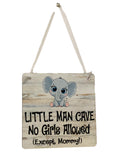 Adorable | Off White | Little Man Cave No Girls Allowed (Except Mommy!) ™ With Elephant | Wooden Door Sign for Little Boys Room / Nursery