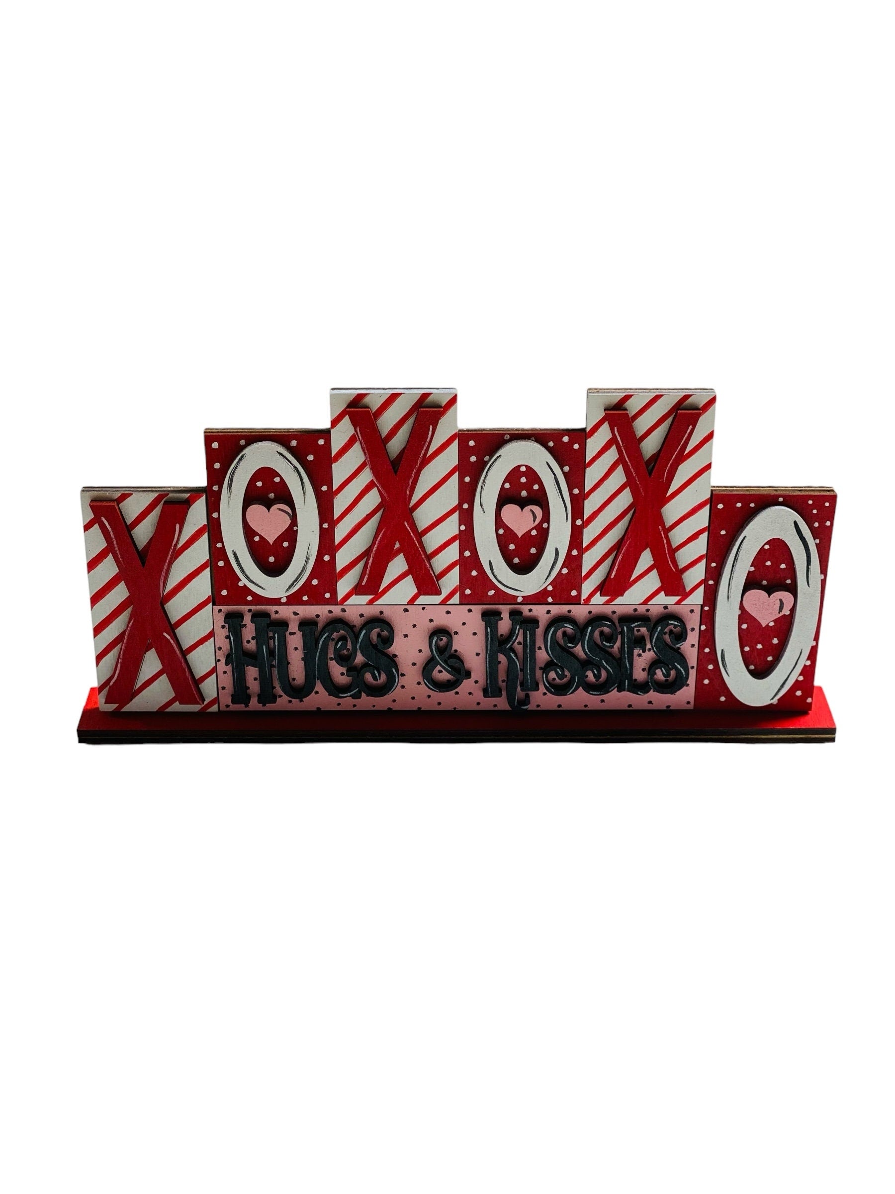 XO Hugs & Kisses | Block Sign | Valentine’s Valentines Day | Winter | Decorative | Shelf Sitter